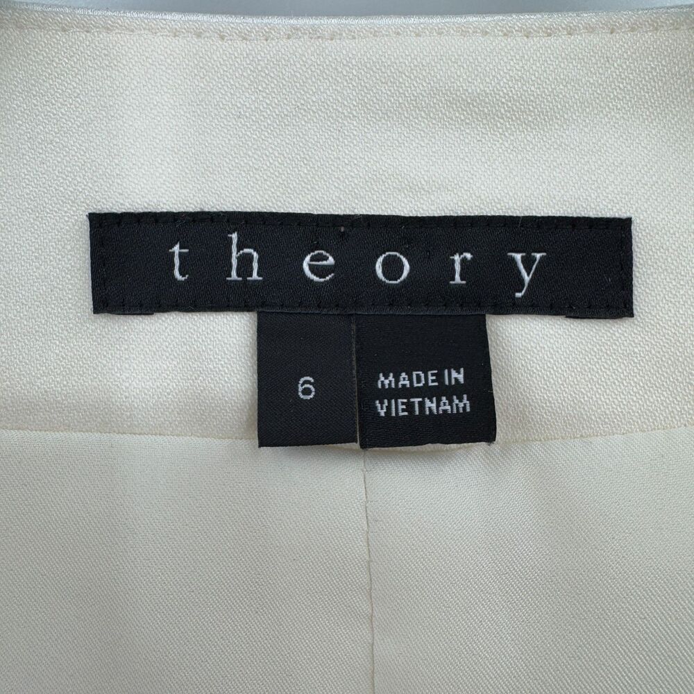 THEORY Cream Nabiel C Modern Virgin Wool Satin Lapel Buttonless Blazer Size 6 - Picture 7 of 9